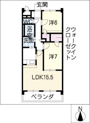 サンライズ新舞子(2LDK/3階)の間取り写真