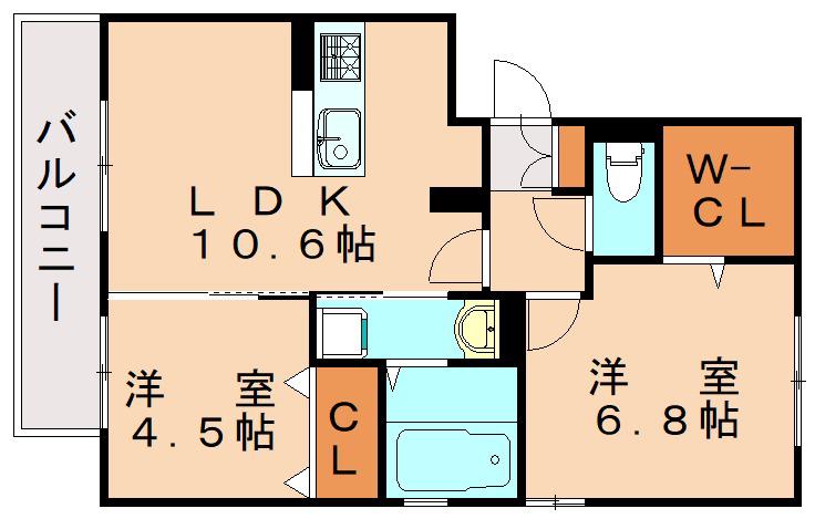 D-ROOM笹山ヒルズ(2LDK/2階)の間取り写真