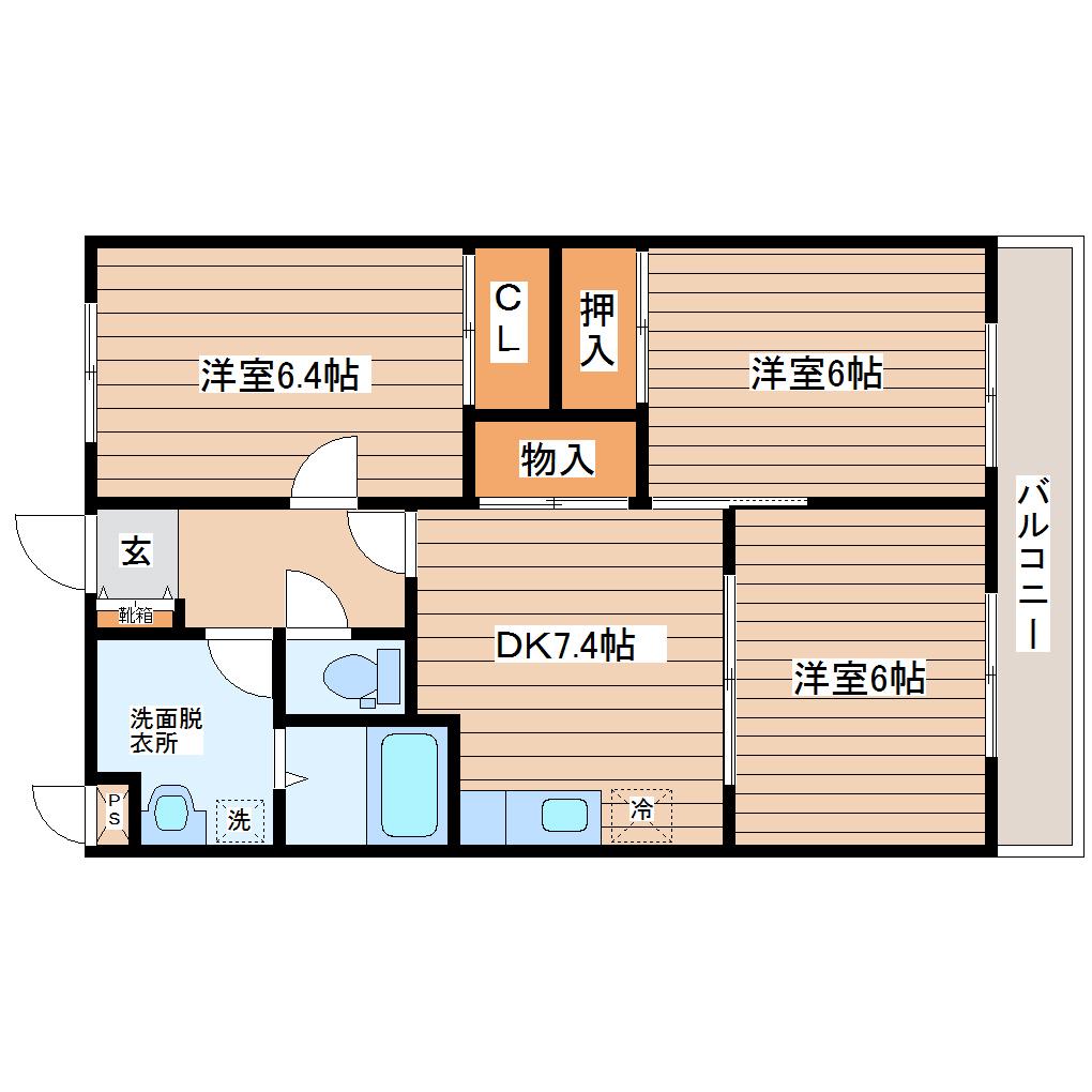 プレジデント岩沼弐番館(3DK/3階)の間取り写真