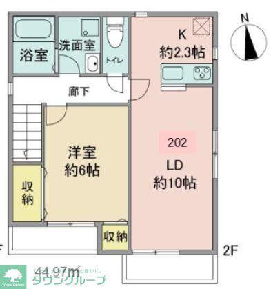イーストアウル(1LDK/2階)の間取り写真