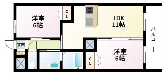 第20関根マンション(2LDK/9階)の間取り写真