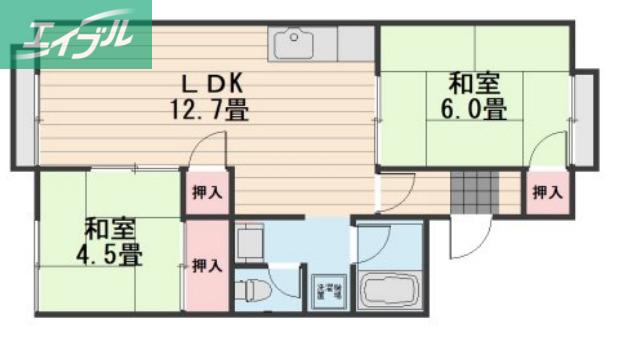 ガーデンハイツ南輝B(2LDK/2階)の間取り写真
