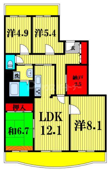 サンライトパストラル五番街C棟(4SLDK/8階)の間取り写真