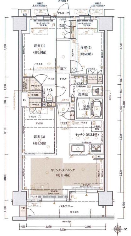 ファインレジデンス京都五条通(3LDK/7階)の間取り写真