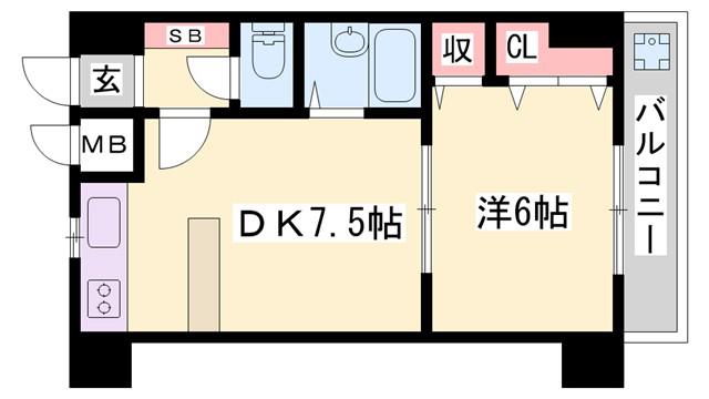 D-スクウェア加古川(1DK/2階)の間取り写真