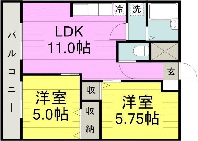 南台ハイツ(2LDK/4階)の間取り写真