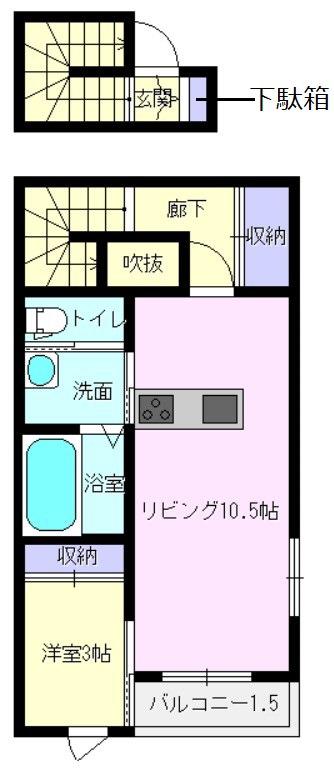 ドルチェ・ヴィータ東川登A(1LDK/2階)の間取り写真