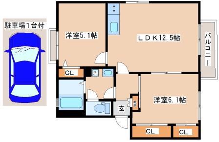スカイヴィレッジ(2LDK/1階)の間取り写真