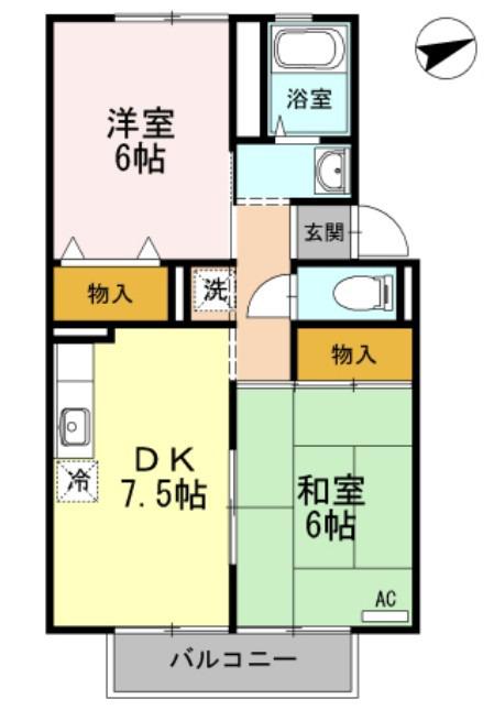 アヴァンセB棟(2DK/2階)の間取り写真