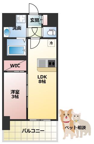 エスリードレジデンス玉造ザ・イースト(1LDK/9階)の間取り写真