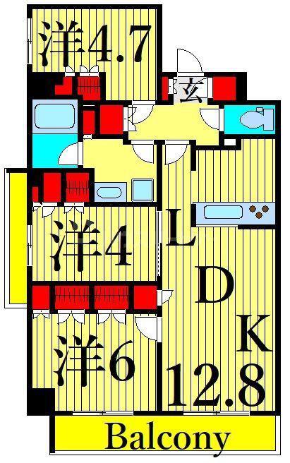 HF東尾久レジデンス(3LDK/4階)の間取り写真