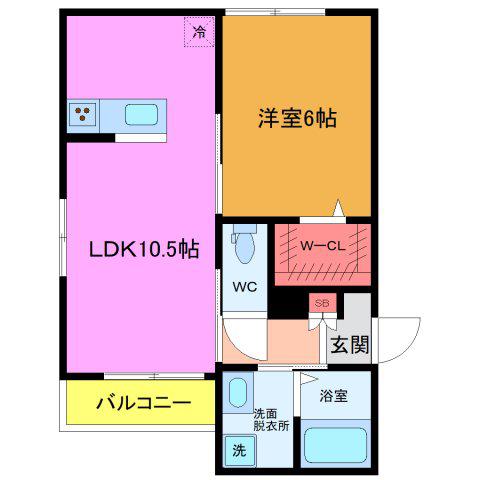 レガリア(1LDK/2階)の間取り写真