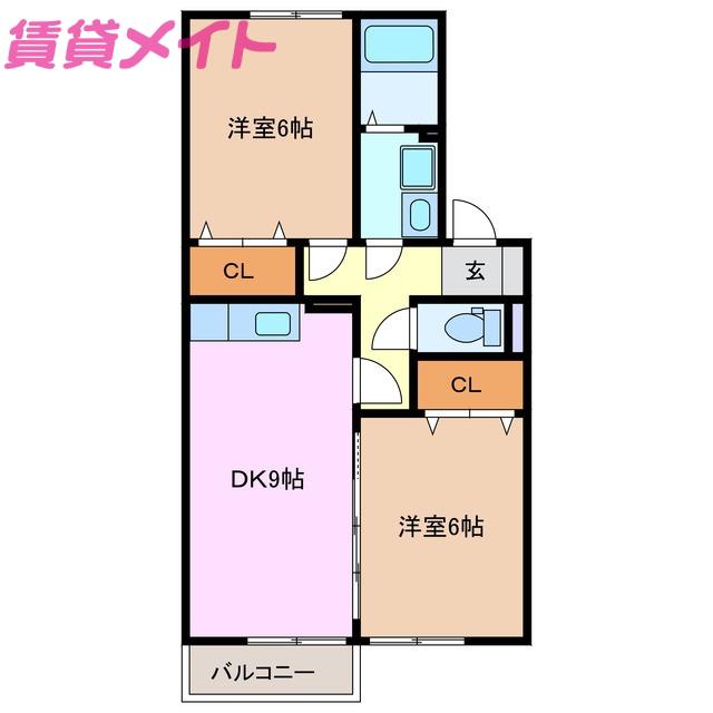 ホクトB(2DK/2階)の間取り写真
