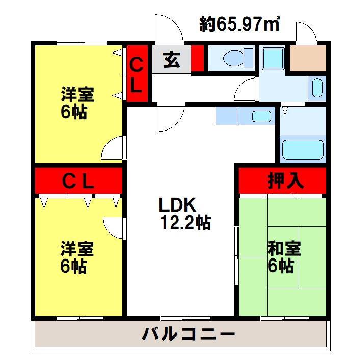 プレジール天拝(3LDK/7階)の間取り写真