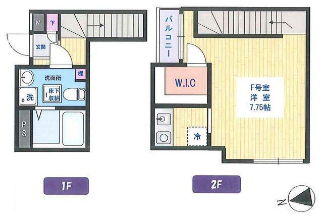 蓼科荘(1K/2階)の間取り写真