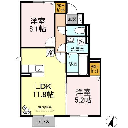 メール ママン(2LDK/1階)の間取り写真