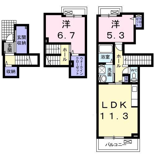 メルヴェイユ(2LDK/2階)の間取り写真