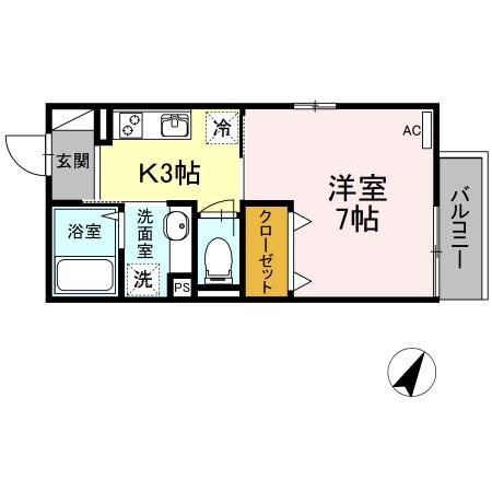 エスポワール南太田(1K/2階)の間取り写真