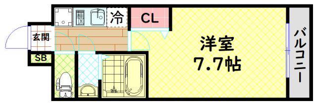 プレサンス芦原橋ヴィブラス(1K/2階)の間取り写真
