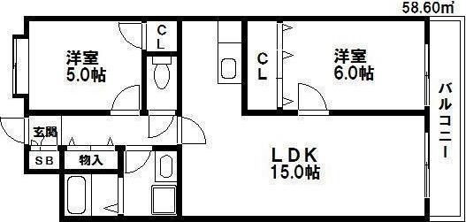 島田第2ビル(2LDK/4階)の間取り写真