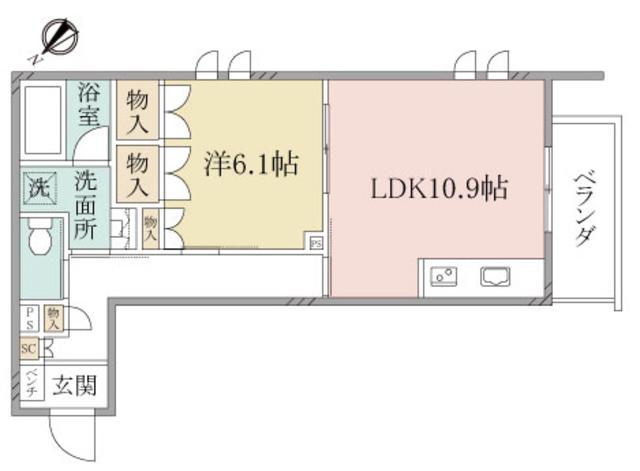 ヘーベルヴィレッジ上大岡(1LDK/4階)の間取り写真