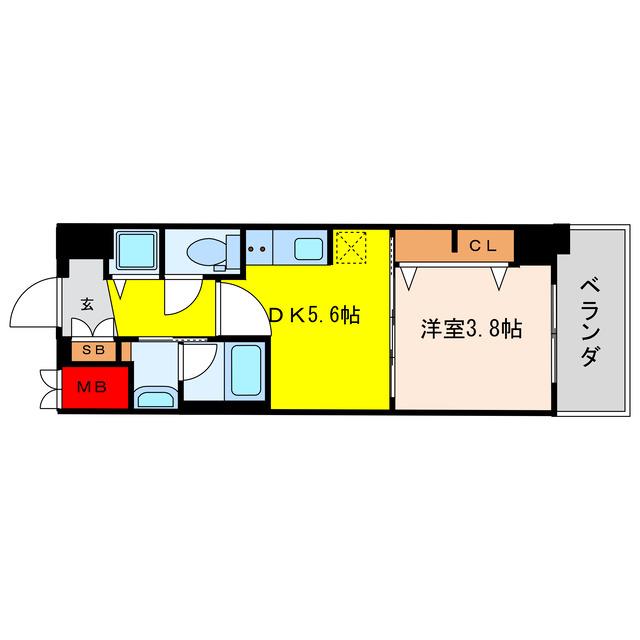 ラクラス本町東(1DK/7階)の間取り写真