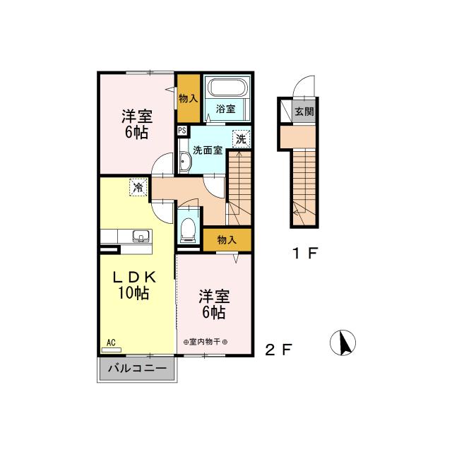 D-ROOM アパートメントコンブリオ(2LDK/2階)の間取り写真