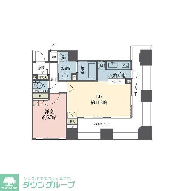 ルネ新宿御苑タワー(1LDK/16階)の間取り写真