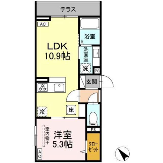 ドムスクレスト清新二丁目(1LDK/1階)の間取り写真