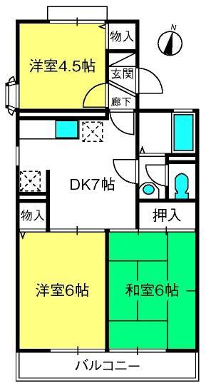 グランドール吉田(3DK/2階)の間取り写真