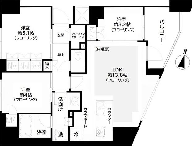 GREEN PARK文京西片(3LDK/13階)の間取り写真