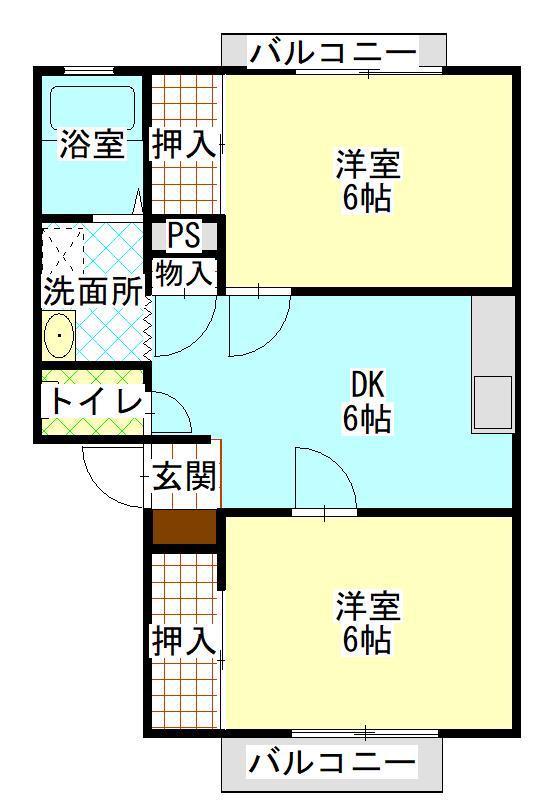 グリンピュア(2DK/2階)の間取り写真