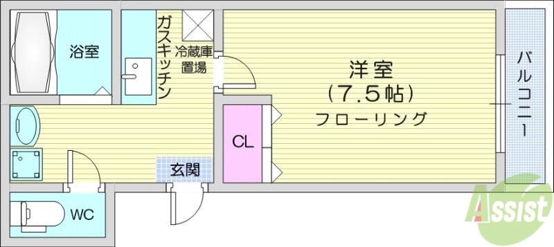 シュマンヴェール(1K/2階)の間取り写真