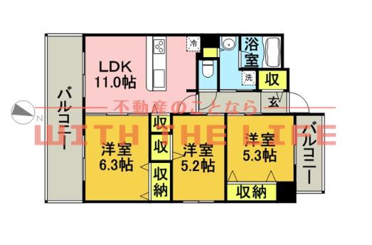 クラシオン小頭町公園前(3LDK/13階)の間取り写真