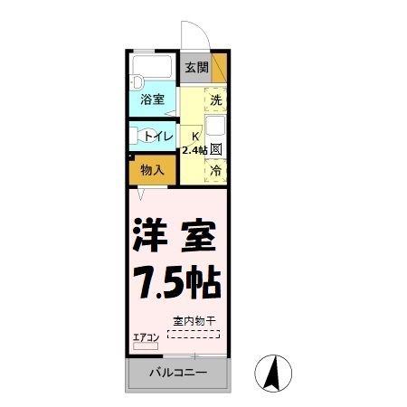 キャッスル Ⅰ(1K/2階)の間取り写真