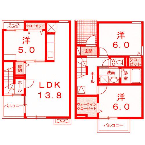 サニーブライト A(3LDK/1階)の間取り写真