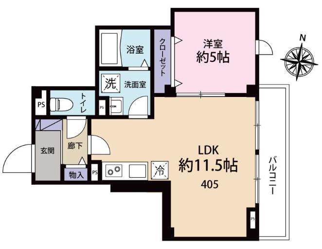ハピネス ミノリ のあち(1LDK/4階)の間取り写真