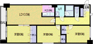 アトランティス新札幌(3LDK/10階)の間取り写真