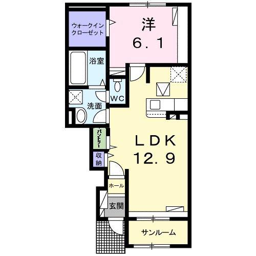 セレッソ花畑VI(1LDK/1階)の間取り写真