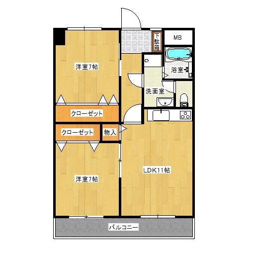 栄光下関ビル(2LDK/4階)の間取り写真
