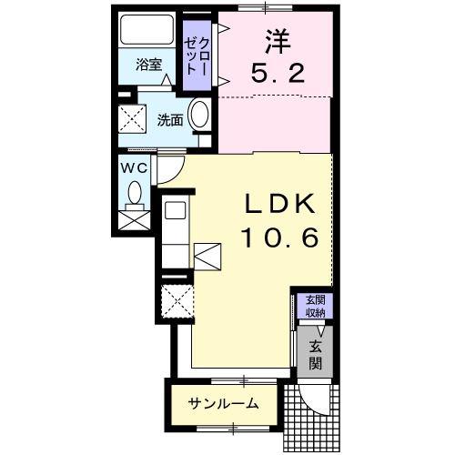 マリオ今国府町A(1LDK/1階)の間取り写真