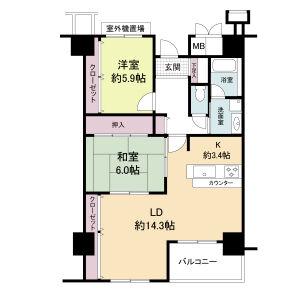 エルセレーノ九条(2LDK/11階)の間取り写真