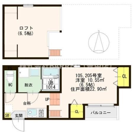 スクリーア箕輪(1K/2階)の間取り写真
