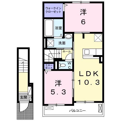 ケーズコート 鶴原II(2LDK/2階)の間取り写真