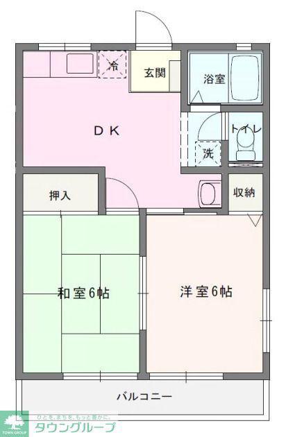 ハムステット B棟(2DK/1階)の間取り写真