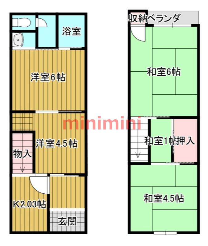 寿町1丁目連棟(4DK/2階)の間取り写真