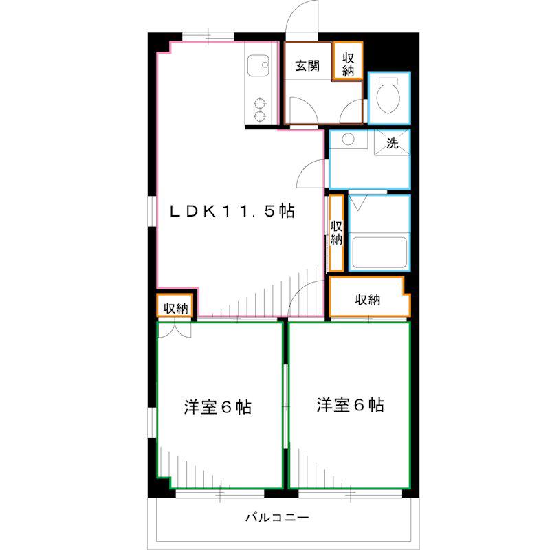 西原ハイツ(2LDK/1階)の間取り写真