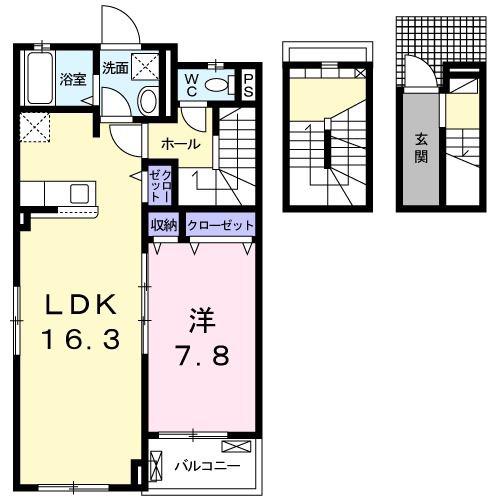 カレントII(1LDK/3階)の間取り写真