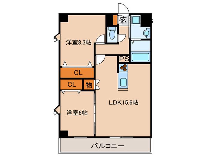 フェリセステージ梅光園(2LDK/2階)の間取り写真