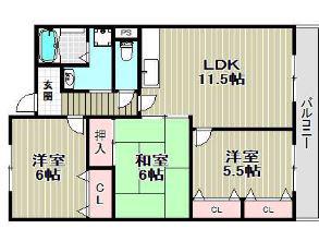 HAPUNA高石(3LDK/4階)の間取り写真